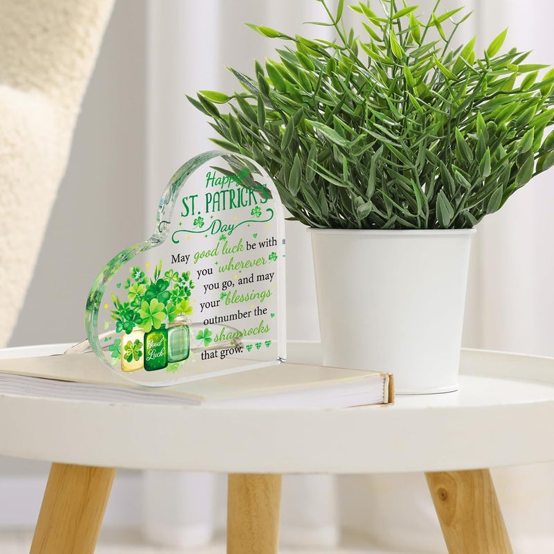 HOWAF St Patrick's Day Gifts Keepsake with Bags, Irish Blessing Four Leaf Clover Acrylic Plaque Sign for Bestie Friends Colleague Gifts, Irish Green Festival Gifts Desk Sign Lucky Clover Gift Keepsake - Image 5