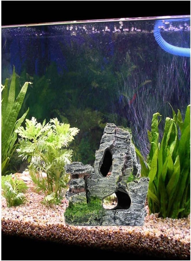 SelHeng Resin Aquarium Mountain Decor with Moss Rock Cave - Multi-Level Terrain for Fish Tank Landscaping, Natural-Looking Rockery Design with Hidden Cave and Crevices for Shrimp, Reptile Habitat Aquascaping - Image 2