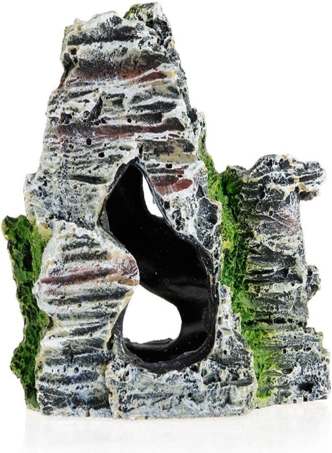 SelHeng Resin Aquarium Mountain Decor with Moss Rock Cave - Multi-Level Terrain for Fish Tank Landscaping, Natural-Looking Rockery Design with Hidden Cave and Crevices for Shrimp, Reptile Habitat Aquascaping - Image 1