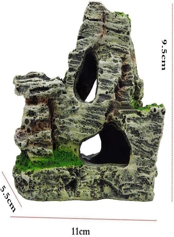 SelHeng Resin Aquarium Mountain Decor with Moss Rock Cave - Multi-Level Terrain for Fish Tank Landscaping, Natural-Looking Rockery Design with Hidden Cave and Crevices for Shrimp, Reptile Habitat Aquascaping - Image 3