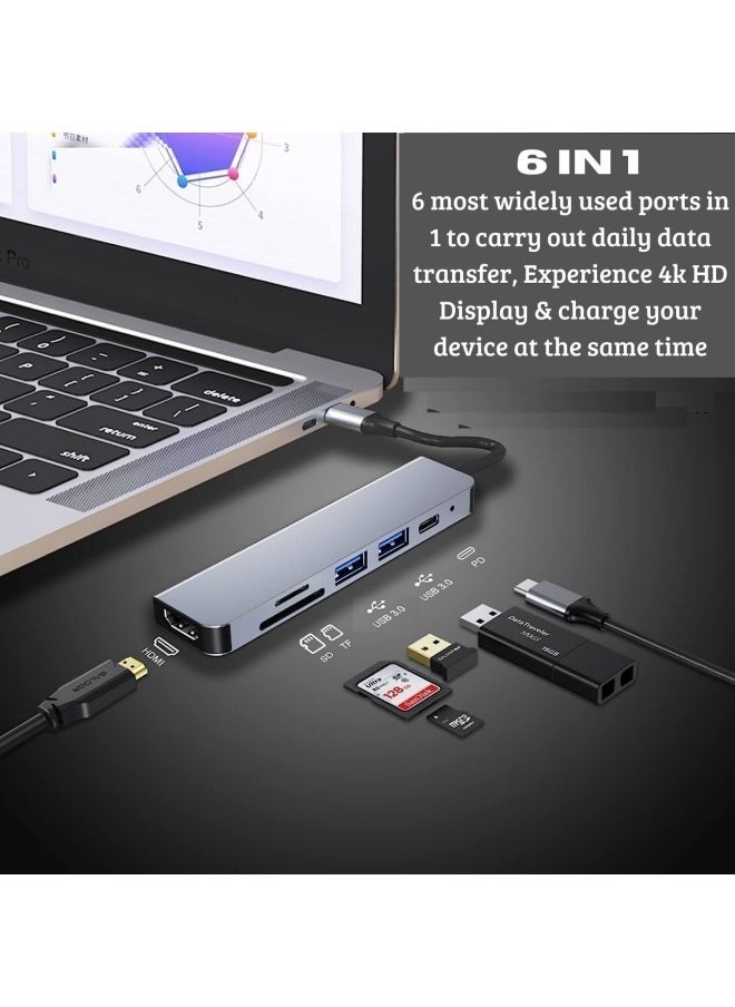 SUPER SO USB C Hub Multiport Adapter, 6-in-1 Dongle with 4K HDMI, USB 3.0, SD/TF Card Reader, 100W PD, Compatible with MacBook Pro & Air，etc  - Image 4