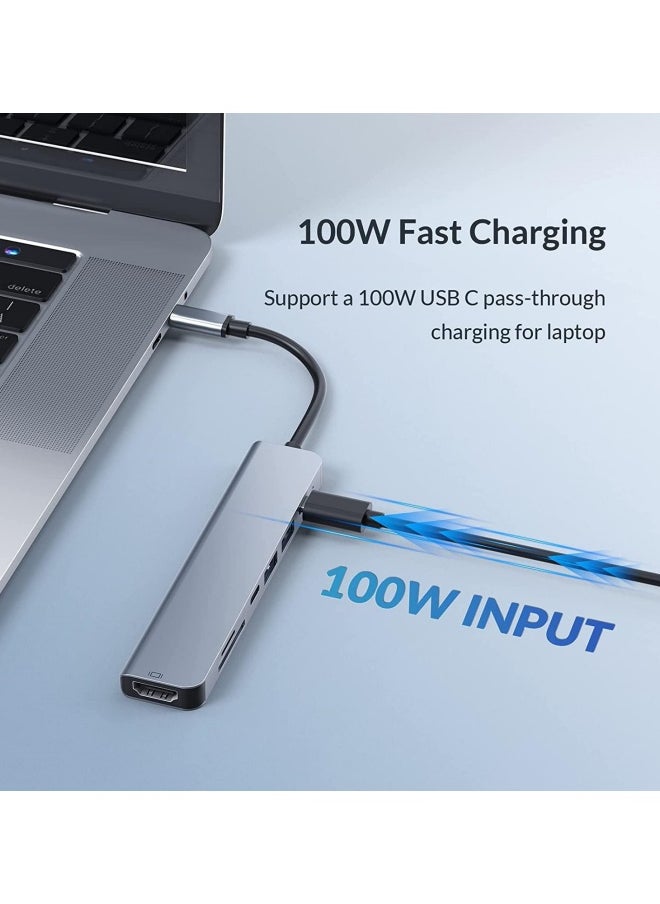 SUPER SO USB C Hub Multiport Adapter, 6-in-1 Dongle with 4K HDMI, USB 3.0, SD/TF Card Reader, 100W PD, Compatible with MacBook Pro & Air，etc  - Image 2