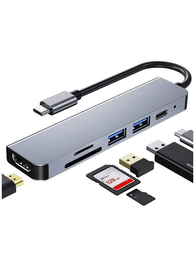 SUPER SO USB C Hub Multiport Adapter, 6-in-1 Dongle with 4K HDMI, USB 3.0, SD/TF Card Reader, 100W PD, Compatible with MacBook Pro & Air，etc  - Image 1