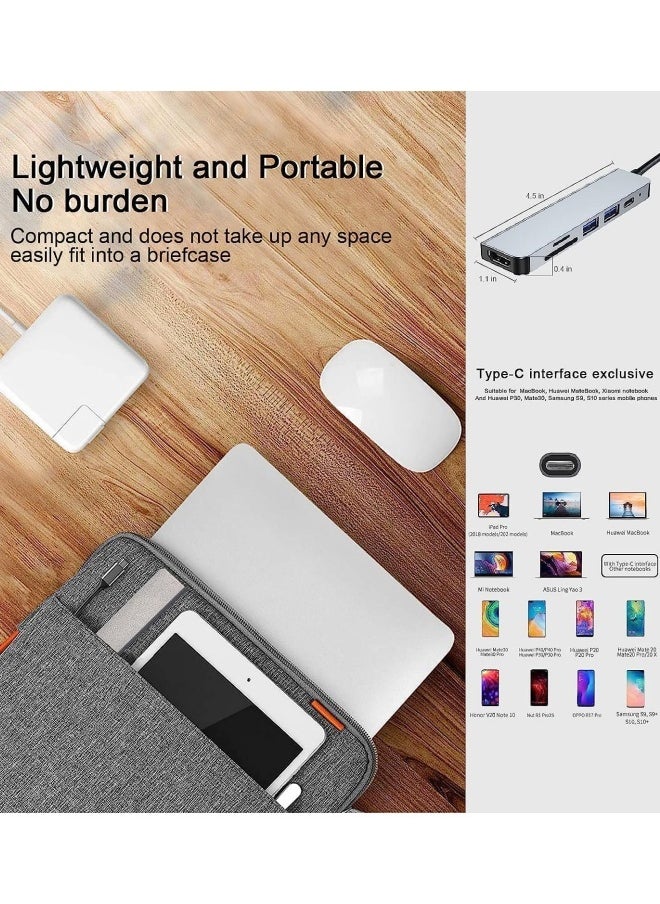 USB C Hub Multiport Adapter, 6-in-1 Dongle with 4K HDMI, USB 3.0, SD/TF Card Reader, 100W PD, Compatible with MacBook Pro & Air，etc