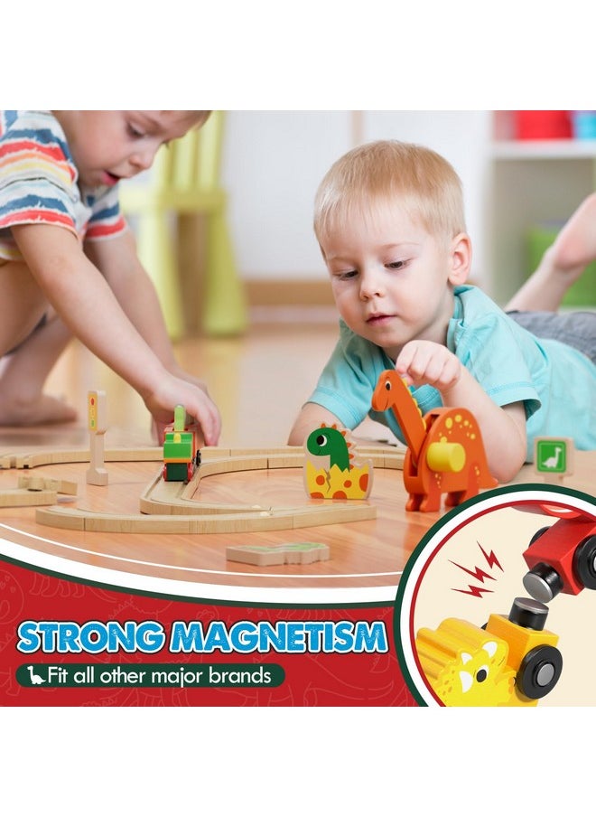Lehoo Castle Wooden Train Set, Dinosaur Wooden Train Track Set, Wood Toy Train Set For Toddlers 2-4, Train Toys For Toddlers 3-5, Fits Thomas, Fits Brio, Fits Melissa And Doug  - Image 3