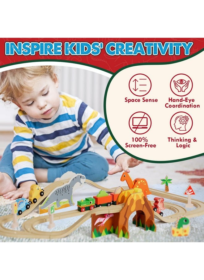 Lehoo Castle Wooden Train Set, Dinosaur Wooden Train Track Set, Wood Toy Train Set For Toddlers 2-4, Train Toys For Toddlers 3-5, Fits Thomas, Fits Brio, Fits Melissa And Doug  - Image 2