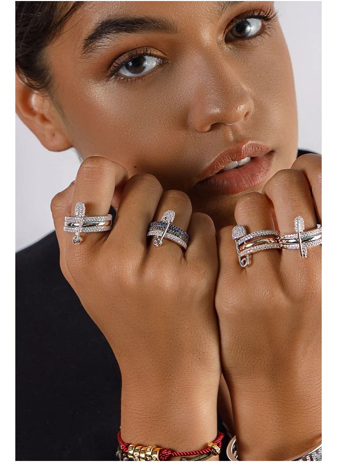 MONACO - APM Love, Smile, Bonheur Triple Hoop Safety Pin Ring - Image 1