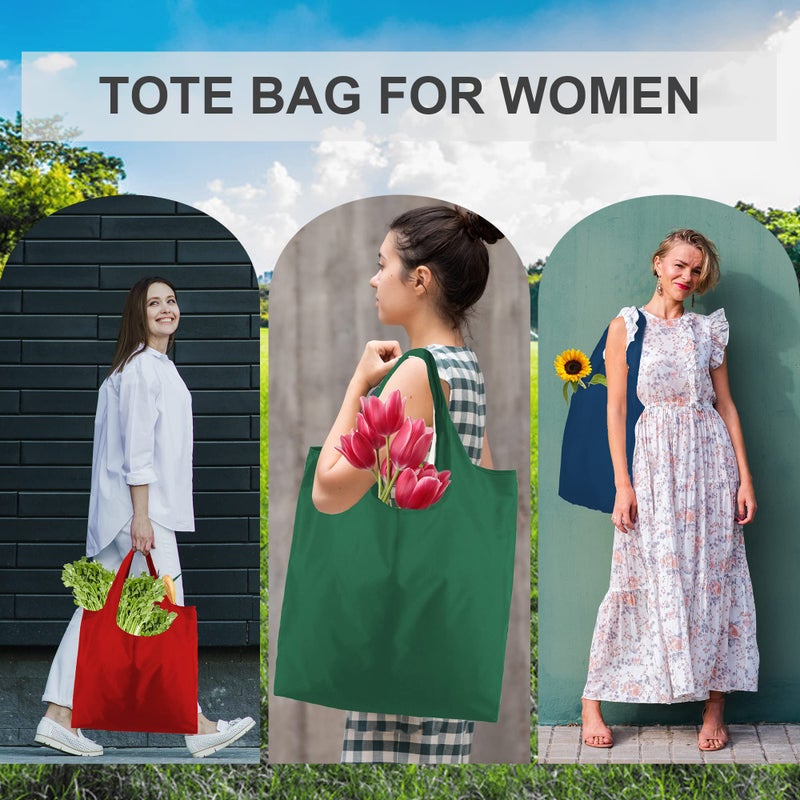 BeeGreen Foldable Travel Bag Reusable Shopping Bags for Groceries - 6 Pack Large Collapsible Bags - Lightweight Machine Washable Tote Bags - Colorful Kitchen Grocery Bags (Red, Orange, Green)â€‹ - Image 4