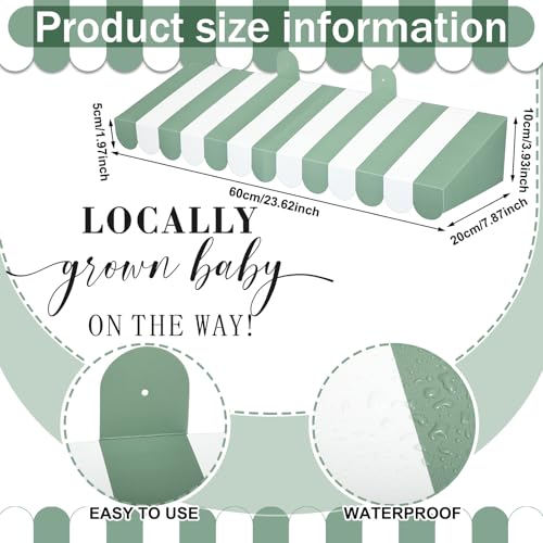 Amyhill 2 Pcs Locally Grown Baby Shower Decorations Set Farmers Market Party Decor with Green and White Striped Canopy and Locally Grown Baby on the Way Felt Sign for Festival Plant Themed Activity - Image 3