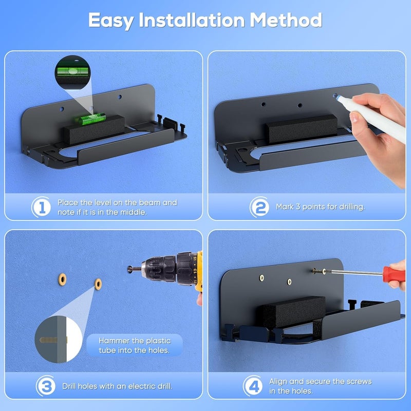 رف حائط لوحدة تحكم Switch 2/1/OLED، منظم ملحقات الألعاب مع 5 فتحات لبطاقات الألعاب و4 حاملات لأذرع التحكم، حامل موفر للمساحة خلف التلفاز (أسود كربوني) - Image 4