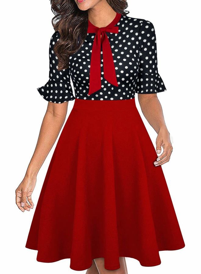 Women Summer Floral Ruffle Sleeve Wear to Work Church Wedding Guest Party Dresses, 1 Red Dot R, XL