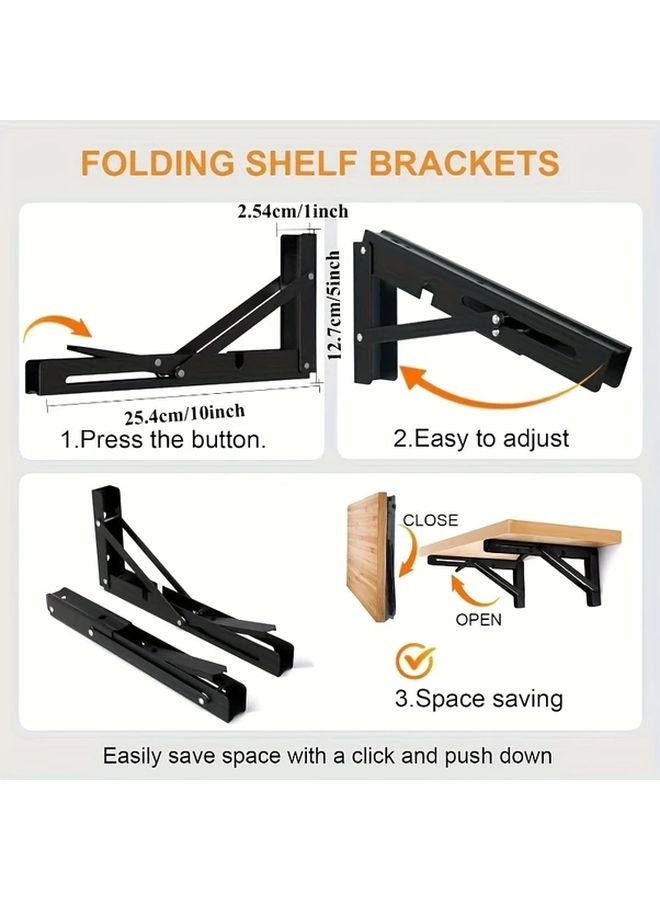 10 Inch 4 PCS Heavy Duty Folding Shelf Brackets Black Wall Mounted 150 Lb Max Load - Image 5