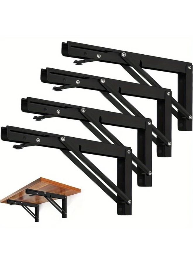 10 Inch 4 PCS Heavy Duty Folding Shelf Brackets Black Wall Mounted 150 Lb Max Load - Image 1