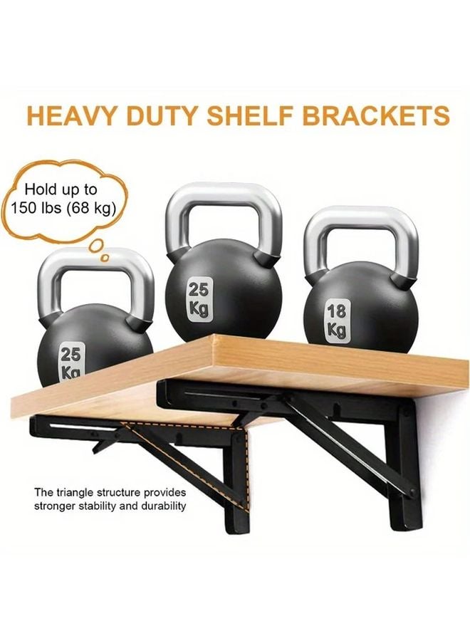 10 Inch 4 PCS Heavy Duty Folding Shelf Brackets Black Wall Mounted 150 Lb Max Load - Image 3
