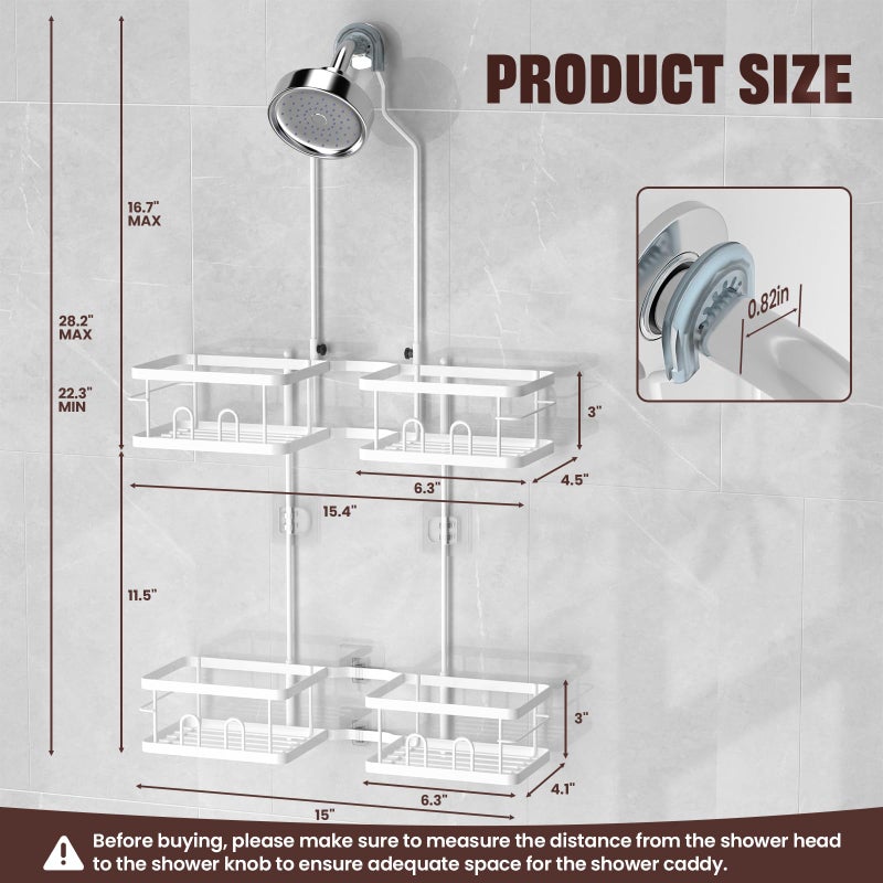 Reinhardt Adjustable Shower Caddy Hanging Rustproof Shower Caddy For Handheld Showerheads  Shower Organizer With Hooks Soap Holder Toothbrush Holder  Anti-Swing Shower Rack Bathroom Accessories  White - Image 5