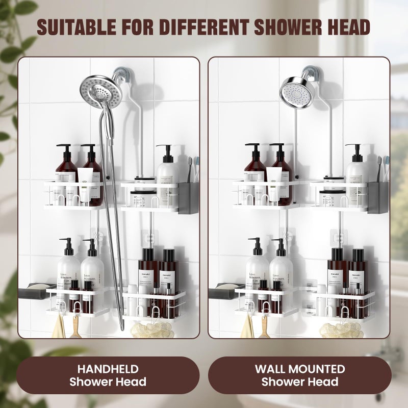 Reinhardt Adjustable Shower Caddy Hanging Rustproof Shower Caddy For Handheld Showerheads  Shower Organizer With Hooks Soap Holder Toothbrush Holder  Anti-Swing Shower Rack Bathroom Accessories  White - Image 4