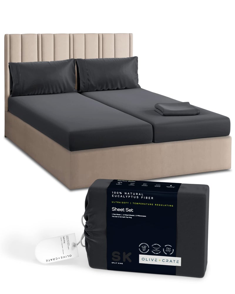 Olive + Crate Split King Sheets Sets for Adjustable Bed  100% Certified Tencel Eucalyptus Fiber from Austria  Better Than Silk Linen & Cotton  Cooling Sheets for Hot Sleepers  Charcoal