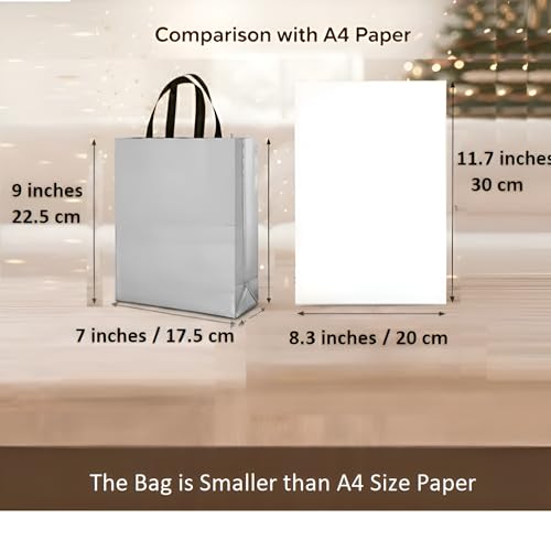 ekysa dekor Silver Metallic Bags with Handles (Pack of 5) - 9x7x3 Inches, Reusable Non-woven Laminated Eco-Friendly Glossy Tote Bags for Wedding/Party Return Gift, Festive Hamper (Water-Resistant) - Image 2