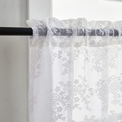 YJ YANJUN White Lace Curtains - 36 Inch Length Country Cafe Kitchen Sheer Tier Short Curtains for Bathroom - 2 Panels 26 x 36 Inch - Image 2