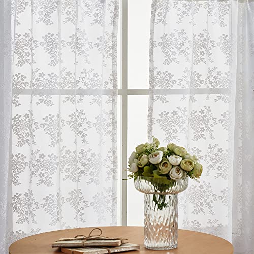 YJ YANJUN White Lace Curtains - 36 Inch Length Country Cafe Kitchen Sheer Tier Short Curtains for Bathroom - 2 Panels 26 x 36 Inch - Image 3