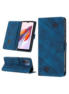 HuHa Case Cover For Xiaomi Poco C55 / Redmi 12C / 11A Skin-feel Embossed Leather Phone Case Blue 
