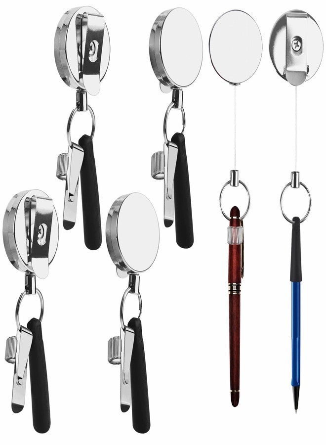 Farady 4Pcs Retractable Pull Pen Pencil Holder Heavy Duty Metal Pen Clip and Silicone Pen Holder with 35'' Extra Long Steel Cord, Universal Pencil Holder Keychain for Carpenters, Waiters, Doctors, Nurses - Image 1