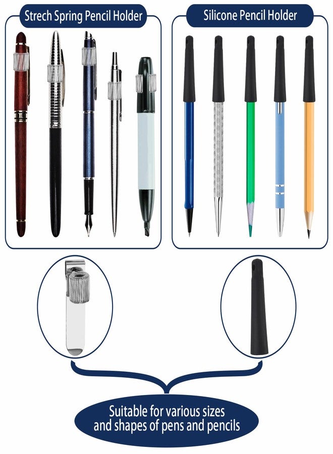 Farady 4Pcs Retractable Pull Pen Pencil Holder Heavy Duty Metal Pen Clip and Silicone Pen Holder with 35'' Extra Long Steel Cord, Universal Pencil Holder Keychain for Carpenters, Waiters, Doctors, Nurses - Image 4