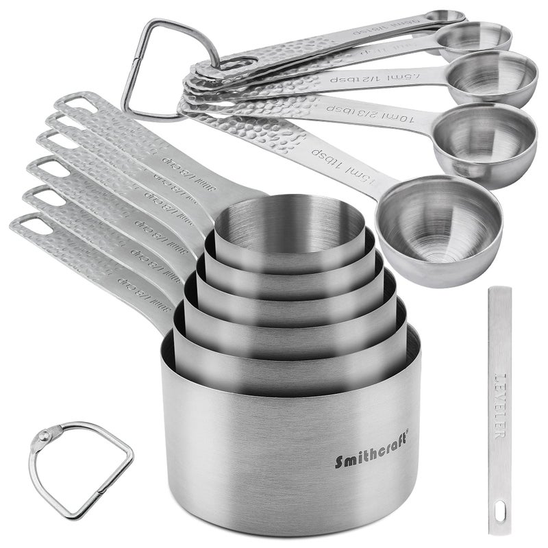 Smithcraft Measuring Cups and Spoons Set of 14 188 Stainless Steel Measuring Cups Spoons Set 6 Measure Cups and 7 Measure Spoons with Leveler