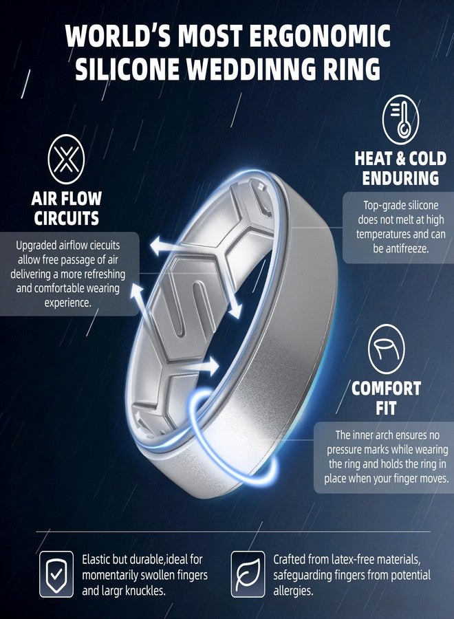 Egnaro Men's Silicone Rings 10mm Wide 2.5mm Thick, Rubber Wedding Bands, Multipack 1/4/7 Breathable Comfort Fit For Workout, 9.5-10(19.80mm), Silicone, No Gemstone - Image 2
