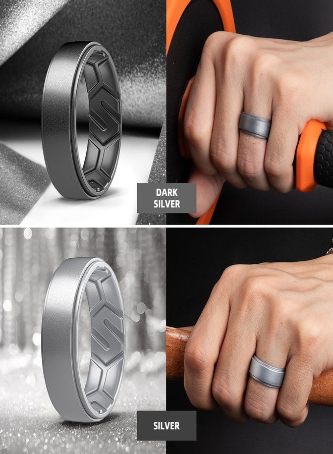 Egnaro Men's Silicone Rings 10mm Wide 2.5mm Thick, Rubber Wedding Bands, Multipack 1/4/7 Breathable Comfort Fit For Workout, 9.5-10(19.80mm), Silicone, No Gemstone - Image 4
