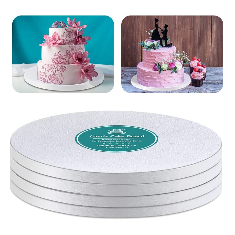 Losris White Cake Drums Round 14 Inch Cake Boards with 12Inch Thick Smooth Edges for Multi Tiered Birthday Wedding Party Cakes Drum Board