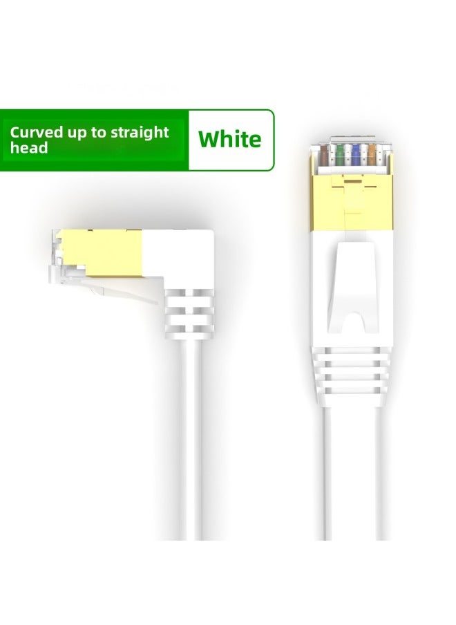 Generic Class 7 Flat Network Cable Elbow 90 Degrees Class 7 Shielded Pure Copper 10 Trillion High-speed Home Computer Broadband-Color:Flat Line-White (Upbend To Straight)-Line Length:0.5m  - Image 1