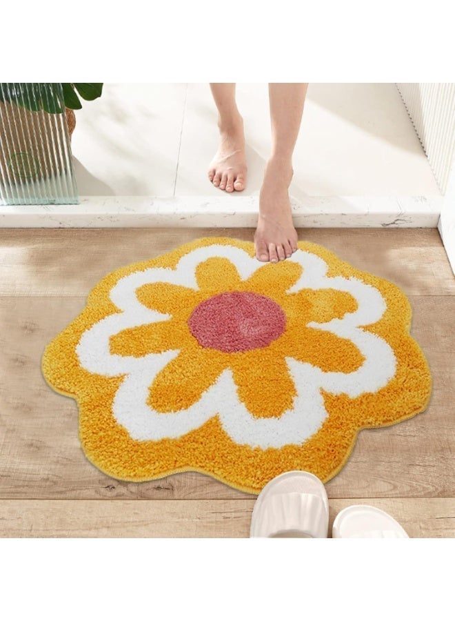 kunshao Yellow Flower Bath Mat 23.6"x23.6", Ultra Soft Microfiber Bathroom Rug, Machine Washable Non-Slip Shower Tub Mat, Aesthetic Home Decor Gift for Ramadan Eid Housewarming - Image 2