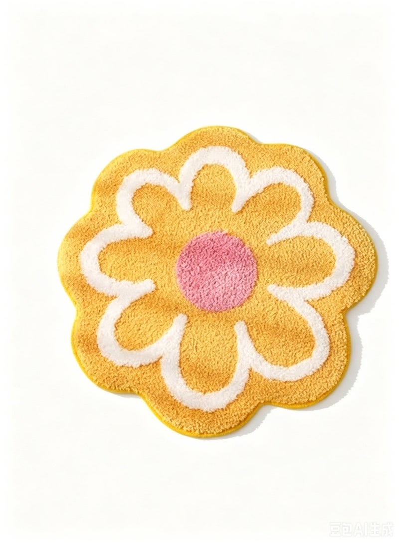 kunshao Yellow Flower Bath Mat 23.6"x23.6", Ultra Soft Microfiber Bathroom Rug, Machine Washable Non-Slip Shower Tub Mat, Aesthetic Home Decor Gift for Ramadan Eid Housewarming - Image 1