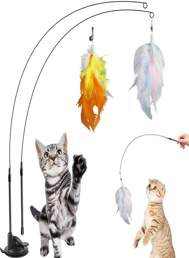 Qpets® Cat Feather Toy, Cat Feathered Teasing Wand Toy Dual-Wire Flexible Teasing Wand Suction Cup Colored Feathered Floor - Image 1