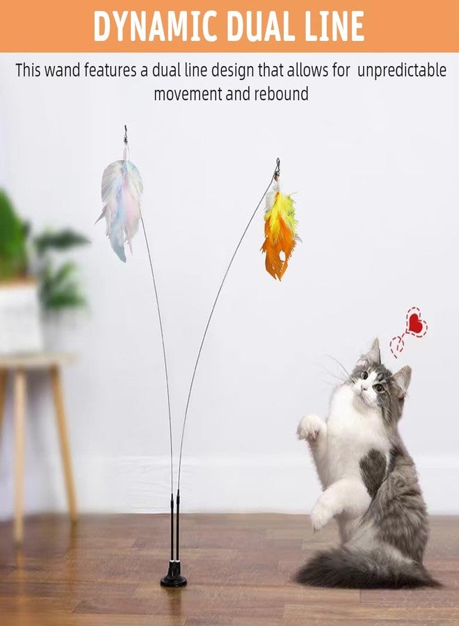 Qpets® Cat Feather Toy, Cat Feathered Teasing Wand Toy Dual-Wire Flexible Teasing Wand Suction Cup Colored Feathered Floor - Image 4