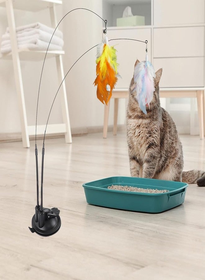 Qpets® Cat Feather Toy, Cat Feathered Teasing Wand Toy Dual-Wire Flexible Teasing Wand Suction Cup Colored Feathered Floor - Image 5