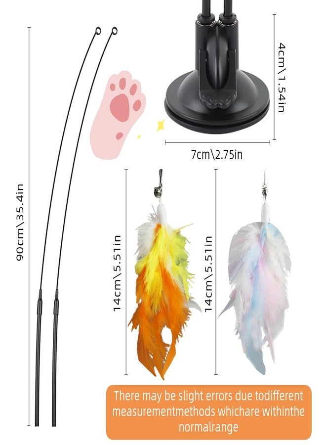 Qpets® Cat Feather Toy, Cat Feathered Teasing Wand Toy Dual-Wire Flexible Teasing Wand Suction Cup Colored Feathered Floor - Image 2
