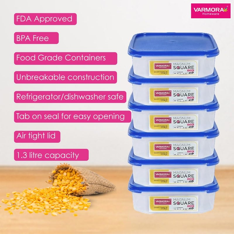 Varmora Magnum Square Smart Kitchen Storage Plastic Container Lid 13 L Blue Pack of 3 - Image 3