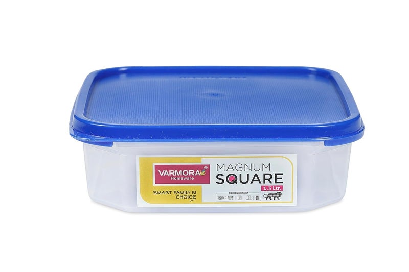 Varmora Magnum Square Smart Kitchen Storage Plastic Container Lid 13 L Blue Pack of 3 - Image 1