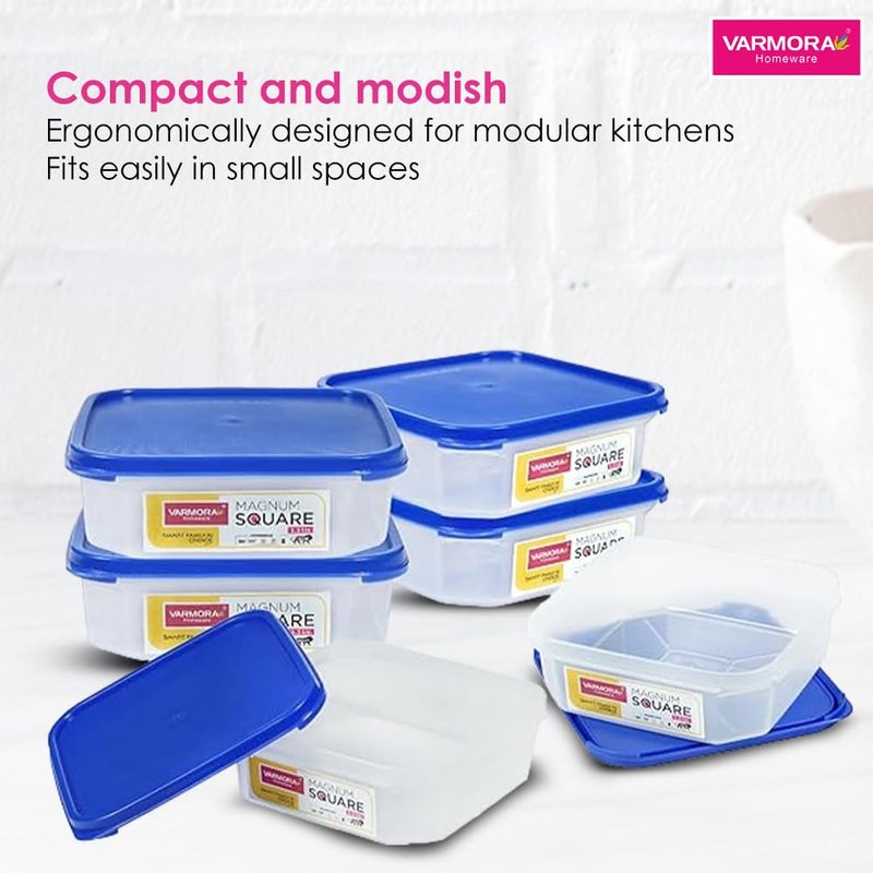 Varmora Magnum Square Smart Kitchen Storage Plastic Container Lid 13 L Blue Pack of 3 - Image 5