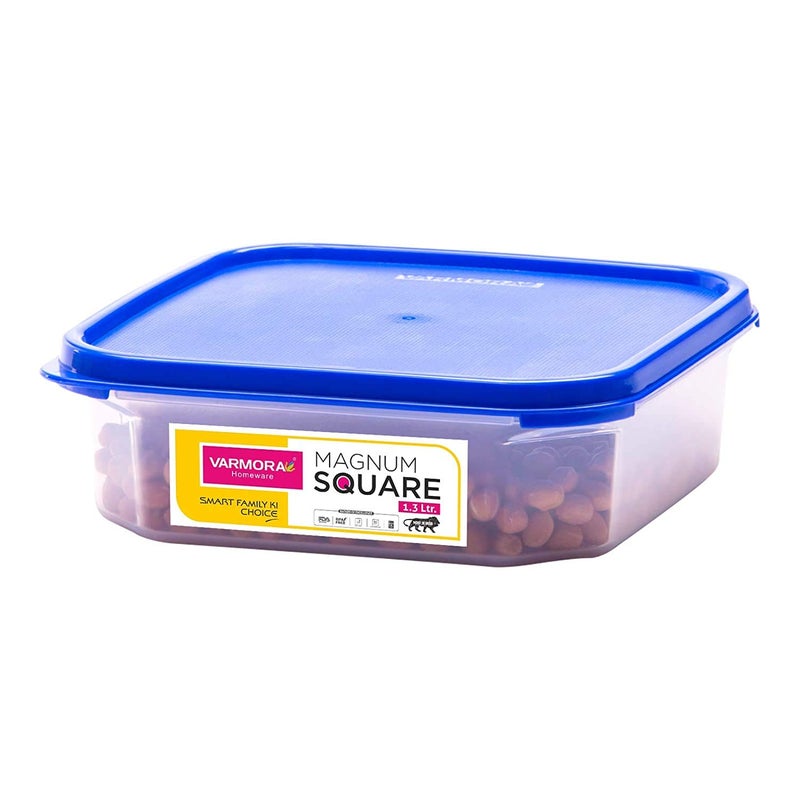 Varmora Magnum Square Smart Kitchen Storage Plastic Container Lid 13 L Blue Pack of 3 - Image 4