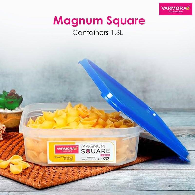 Varmora Magnum Square Smart Kitchen Storage Plastic Container Lid 13 L Blue Pack of 3 - Image 2