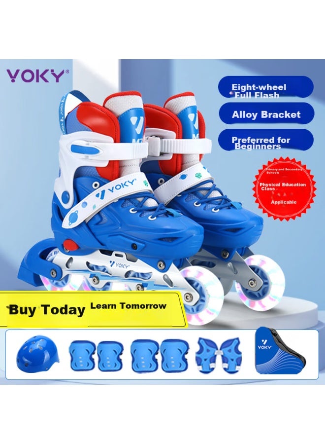 فوكي Voky Roller Skates، Inline Skates للفتيات والفتيان، زلاجات الأطفال، زلاجات المبتدئين، Deep Sea Blue، المقاس L - Image 4