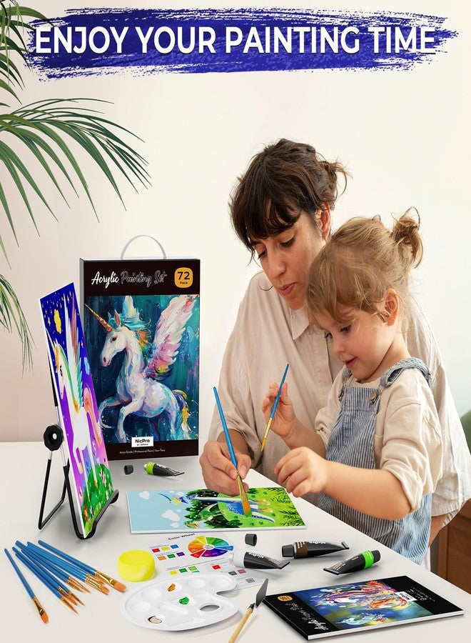 Nicpro 72PCS Kids Painting Set with Pattern Canvas, Art Supplies Kit with 8 DIY Wooden Slices,24 Acrylic Paint,10 Paint Brush,8 Canvas Panels,Table Easel,Paper Pad,Palette for Beginner Student Toddler - Image 4
