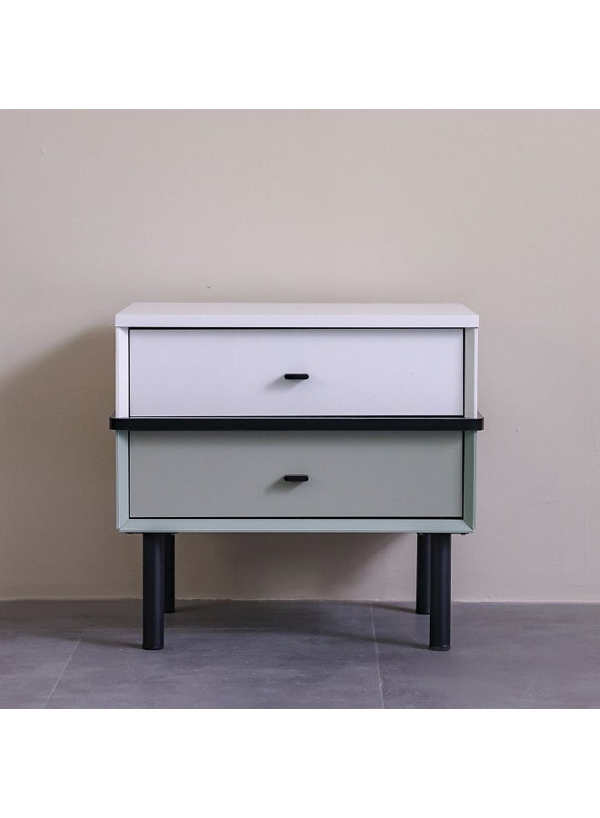 DANUBE HOME طاولة جانبية بترا ذات درجين - تخزين أنيق باللونين الأبيض والرمادي لطاولة السرير، خشب هندسي بتشطيب ميلامين، الحجم: L50.6xW42.2xH54.4 سم - مثالية لغرفتك! - Image 2