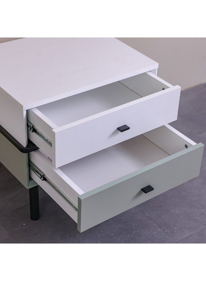 DANUBE HOME طاولة جانبية بترا ذات درجين - تخزين أنيق باللونين الأبيض والرمادي لطاولة السرير، خشب هندسي بتشطيب ميلامين، الحجم: L50.6xW42.2xH54.4 سم - مثالية لغرفتك! - Image 5