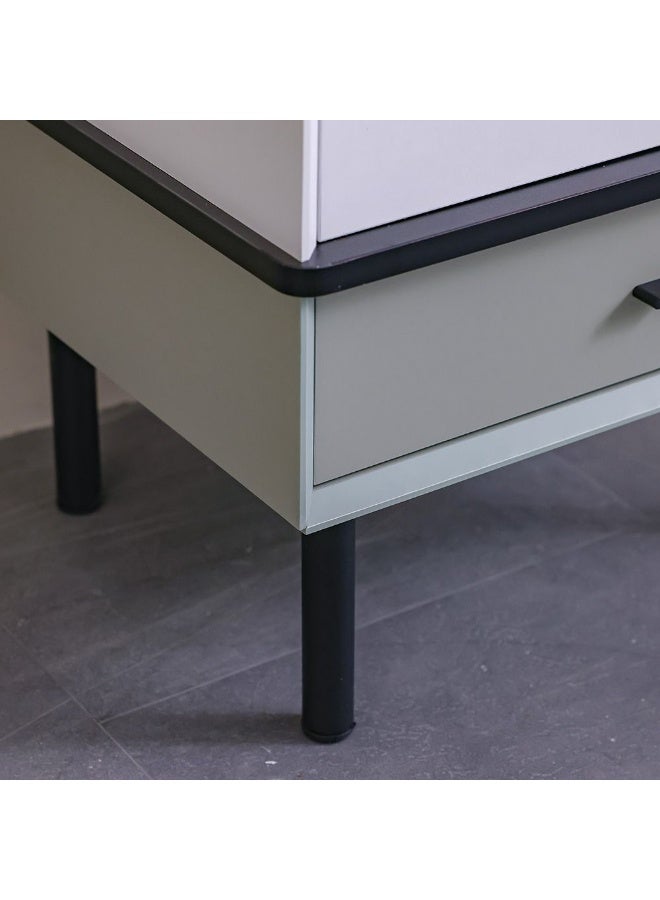 DANUBE HOME طاولة جانبية بترا ذات درجين - تخزين أنيق باللونين الأبيض والرمادي لطاولة السرير، خشب هندسي بتشطيب ميلامين، الحجم: L50.6xW42.2xH54.4 سم - مثالية لغرفتك! - Image 3