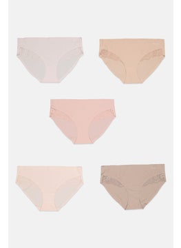 Women 5 Pcs Lace Sides Slip On Panties, Multicolor