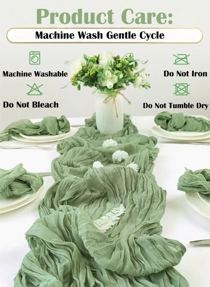 PHISMA Crumpled Gauze Table Runner, 90 x 300 cm Boho Gauze Table Runner for Wedding Bridal Baby Shower Birthday Party Table Decoration - Image 3